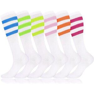 6 Pairs Neon Knee High Socks Stretchy Roller Skate Socks for Women, Men